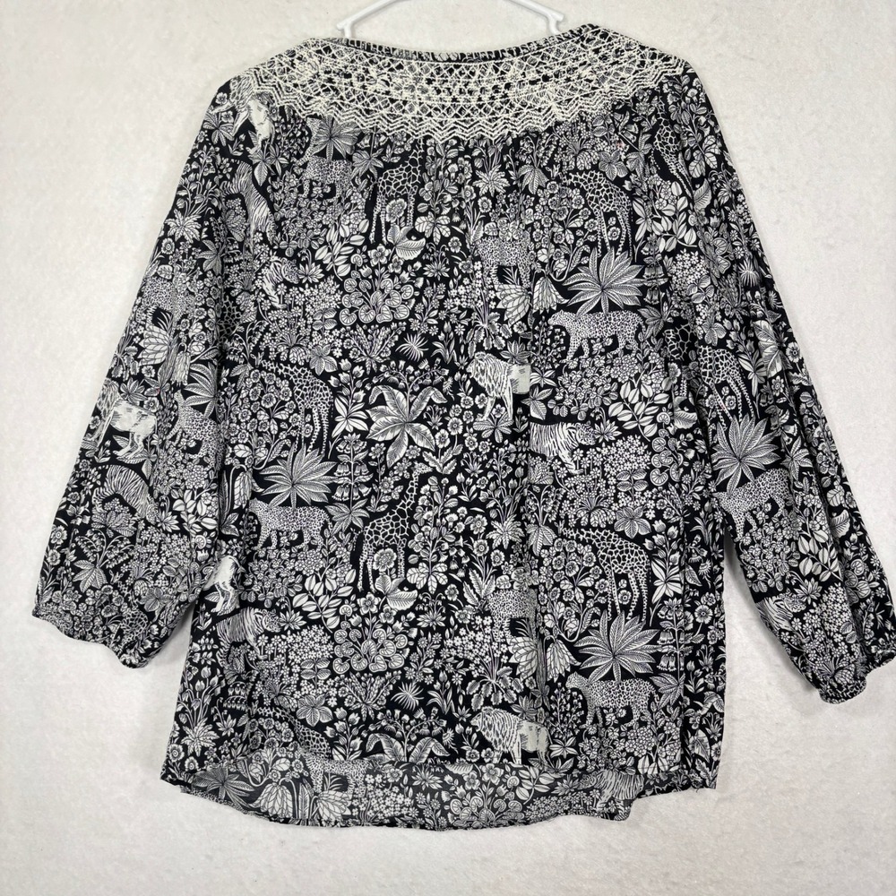 Talbots Jungle Print Peasant Blouse Womens XL Petite Cotton Boho - Picture 2 of 9
